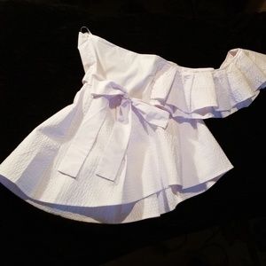 Women's White One Shoulder Peplum Top